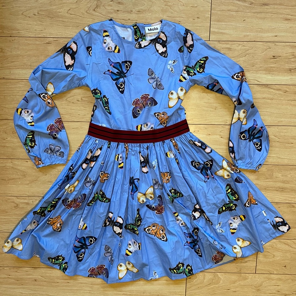 Molo Blue Butterfly Print Kids Dress